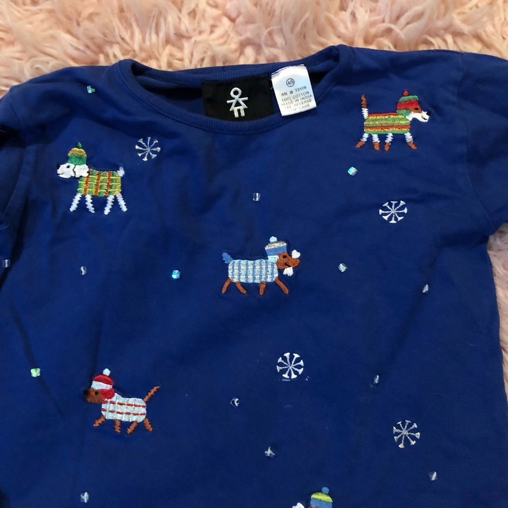 Michael Simon girls blue Christmas / holiday cotton long sleeve cotton shirt 4/5